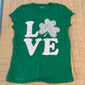 St. Patrick’s Green Graphic Tee with Shamrock Design Children’s Place XL 14 EUC